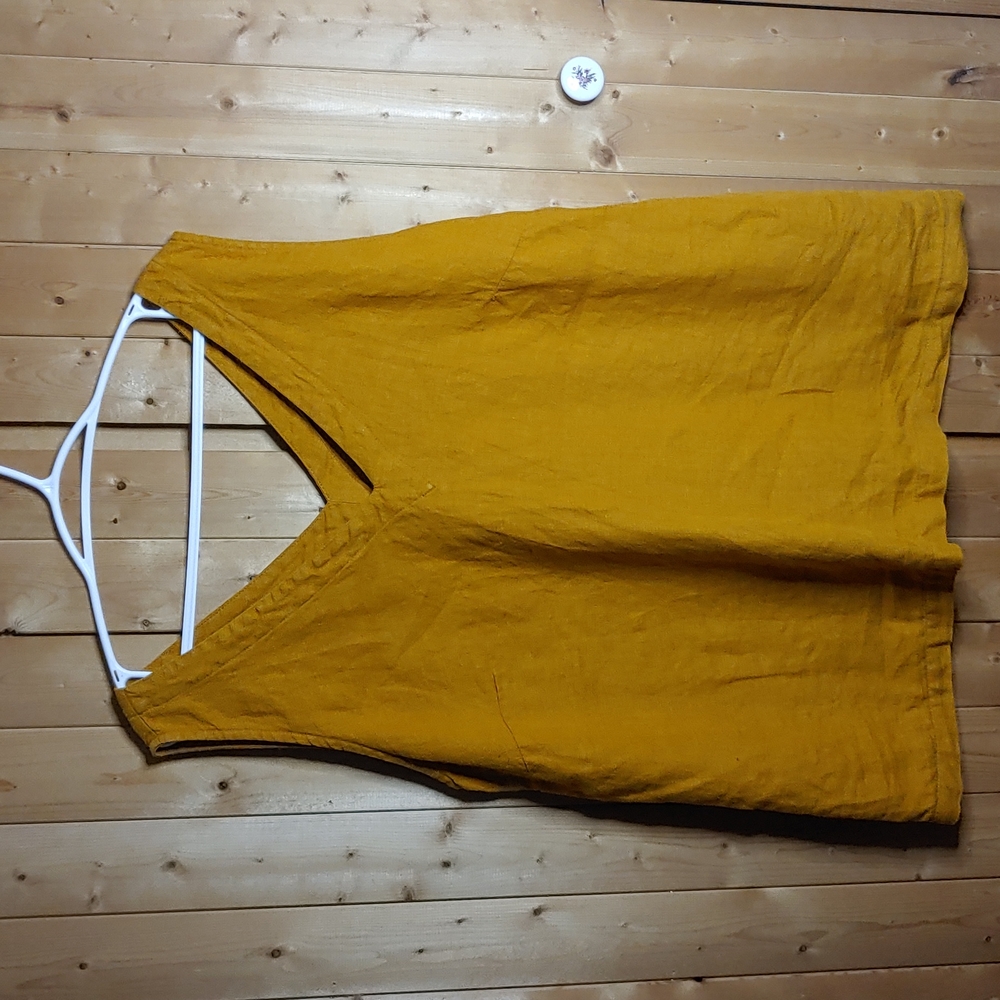 Mustard linen V neck tank top